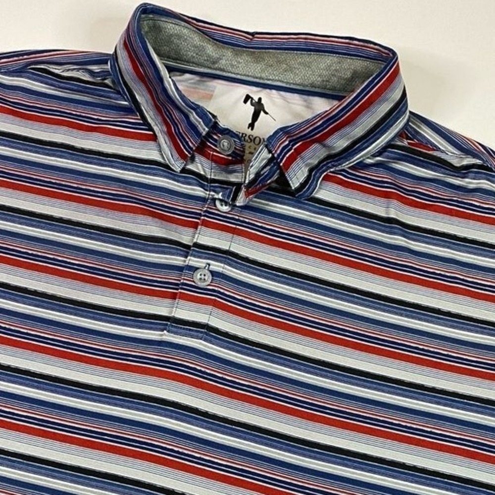 Anderson Ord Golf Polo Shirt Mens Large Red Blue Striped Performance Embroidered